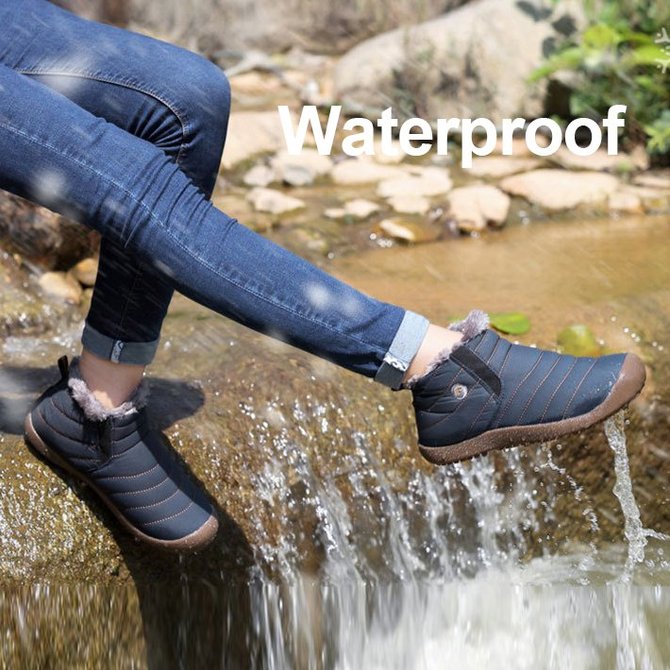 Women Large Size Waterproof Booties Fur Lined Slip On Boots